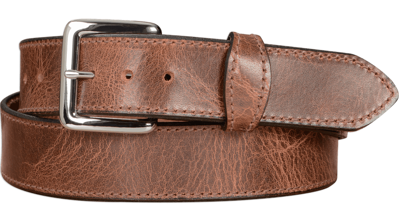SPECIAL OFFER The Lakota: Rustic Brown Stitched Water Buffalo With Snaps 1.50" - Amish Made Belts