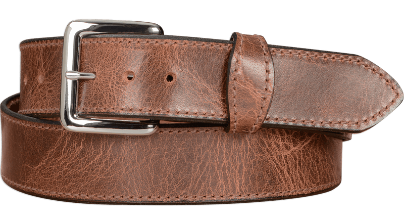 The Lakota: Rustic Brown Stitched Water Buffalo With Snaps 1.50" - Amish Made Belts