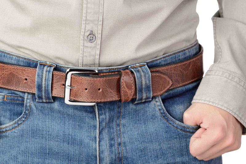 SPECIAL OFFER The Lakota: Rustic Brown Stitched Water Buffalo With Snaps 1.50" - Amish Made Belts