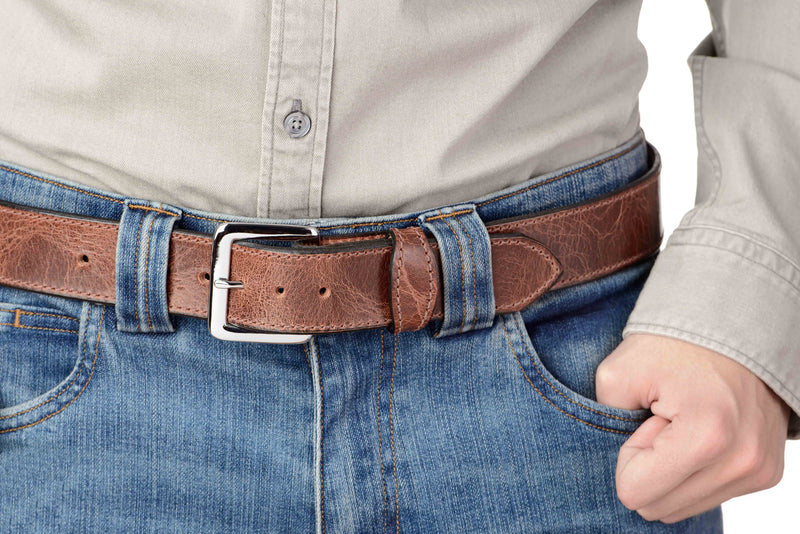 The Lakota: Rustic Brown Stitched Water Buffalo With Snaps 1.50" - Amish Made Belts