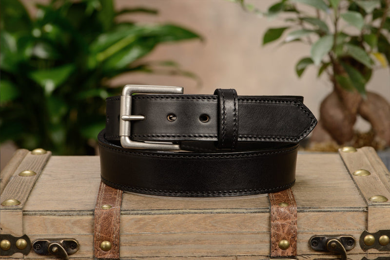 SPECIAL OFFER - The Maverick: Black Stitched 1.50" - Amish Made Belts