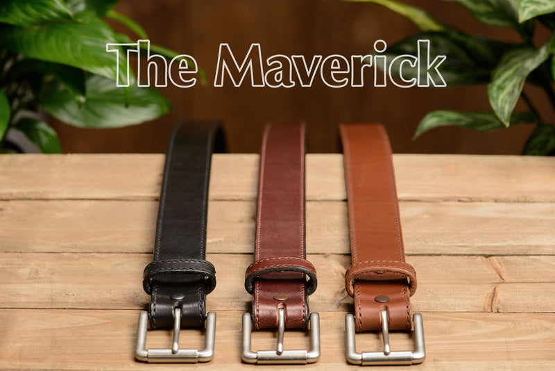 SPECIAL OFFER - The Maverick: Black Stitched 1.50" - Amish Made Belts
