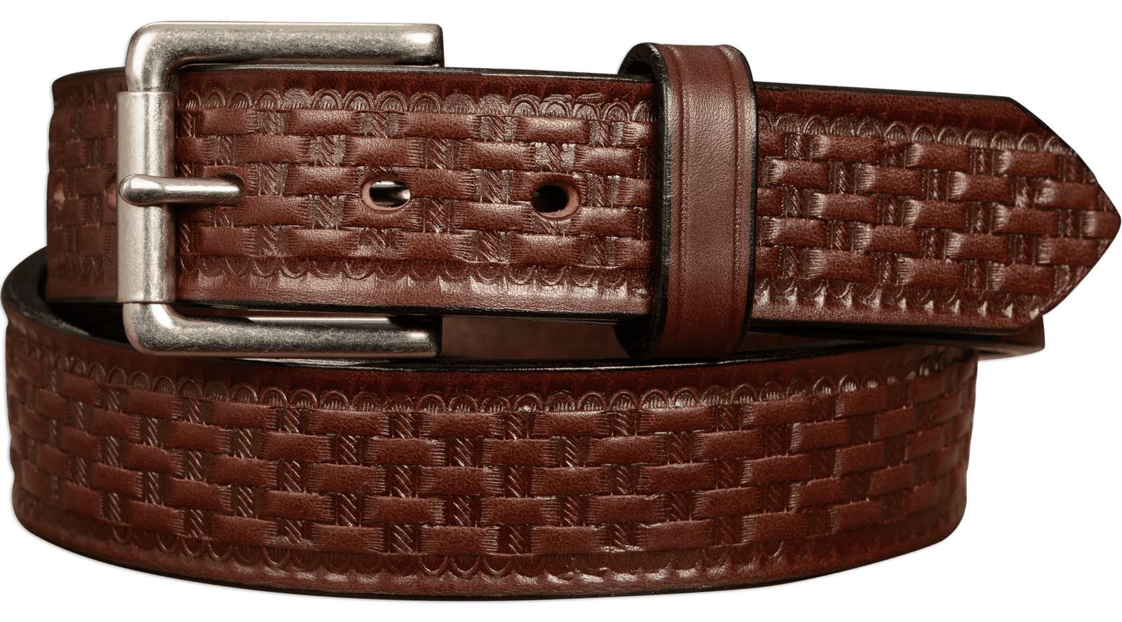Men's Brown Basket Weave Leather Belt - The Maverick 1.50