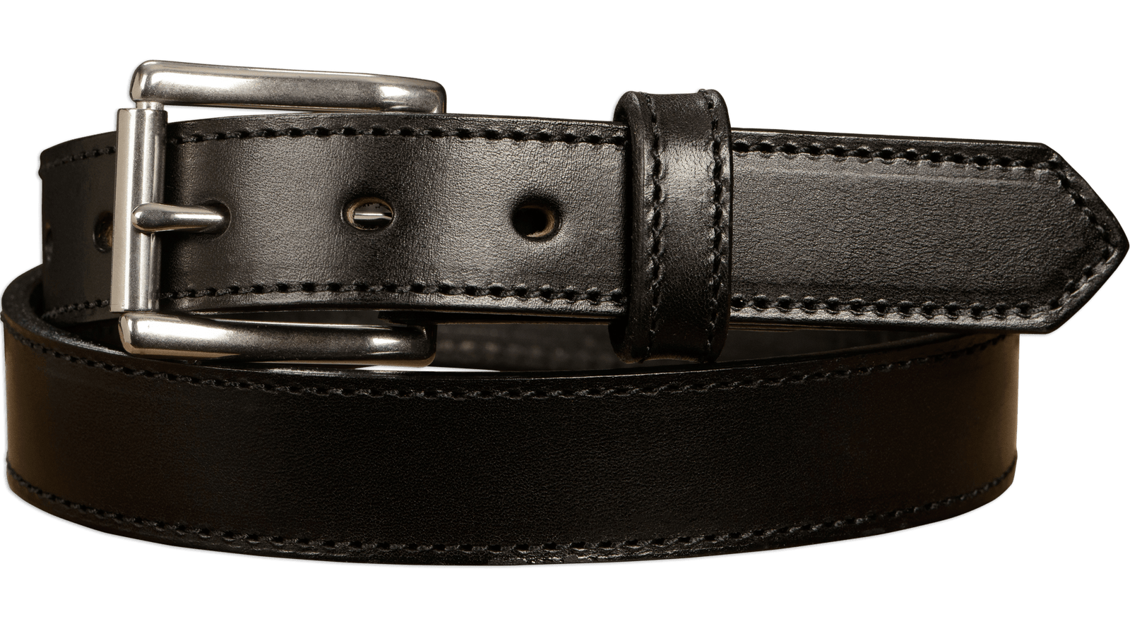 Men's Black Stitched Leather Belt - The Commander 1.25