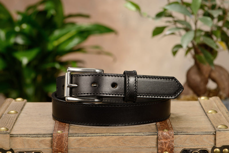 The Commander: Men's Black Stitched Leather Belt 1.25" - Amish Made Belts