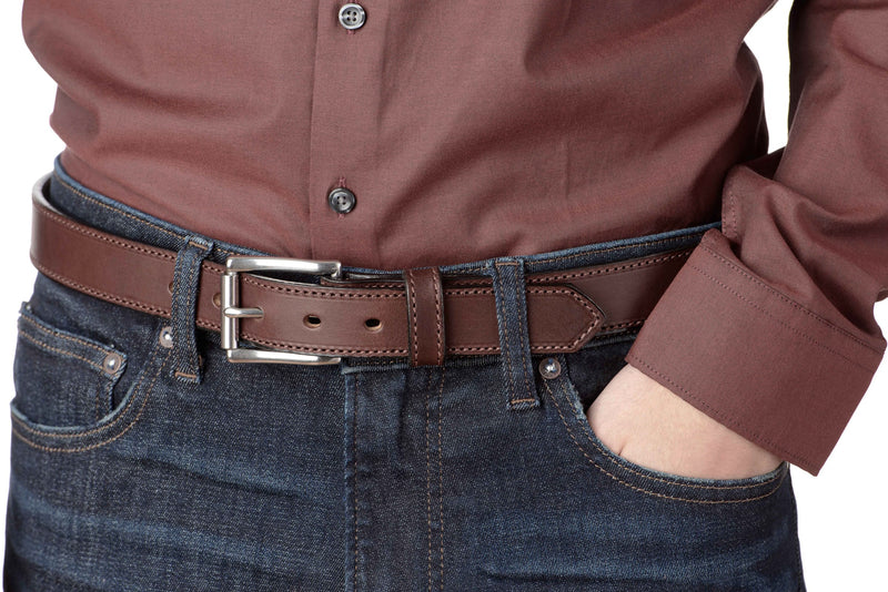 The Commander: Men's Brown Stitched Leather Belt 1.25" - Amish Made Belts