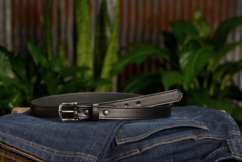The Colt: Men's Black Stitched Leather Belt Petite Width 1.00" - Amish Made Belts