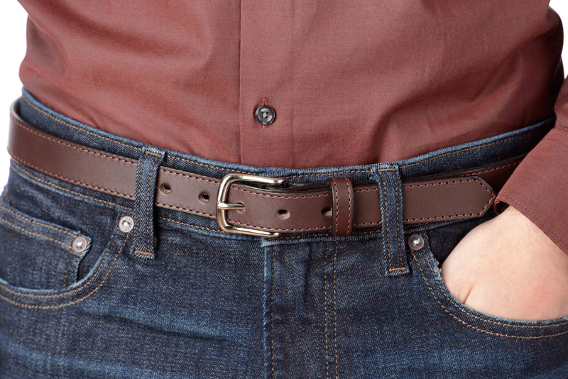 The Colt: Men's Brown Stitched Leather Belt Petite Width 1.00" - Amish Made Belts