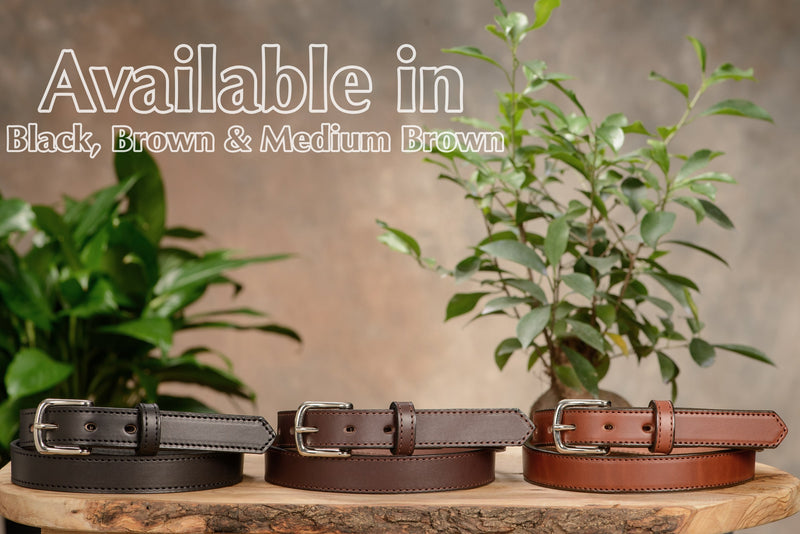 The Colt: Men's Medium Brown Stitched Leather Belt Petite Width 1.00" - Amish Made Belts