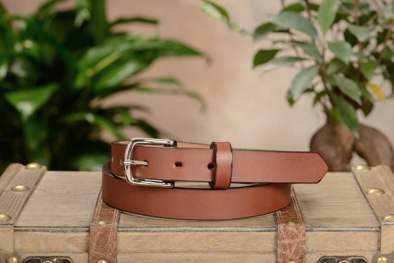 The Colt: Men's Medium Brown Non Stitched Leather Belt Petite Width 1.00" - Amish Made Belts