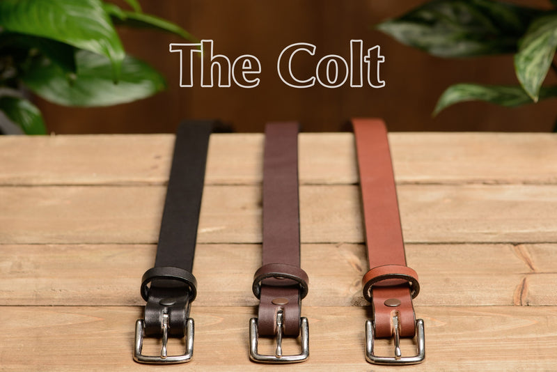 The Colt: Men's Medium Brown Non Stitched Leather Belt Petite Width 1.00" - Amish Made Belts