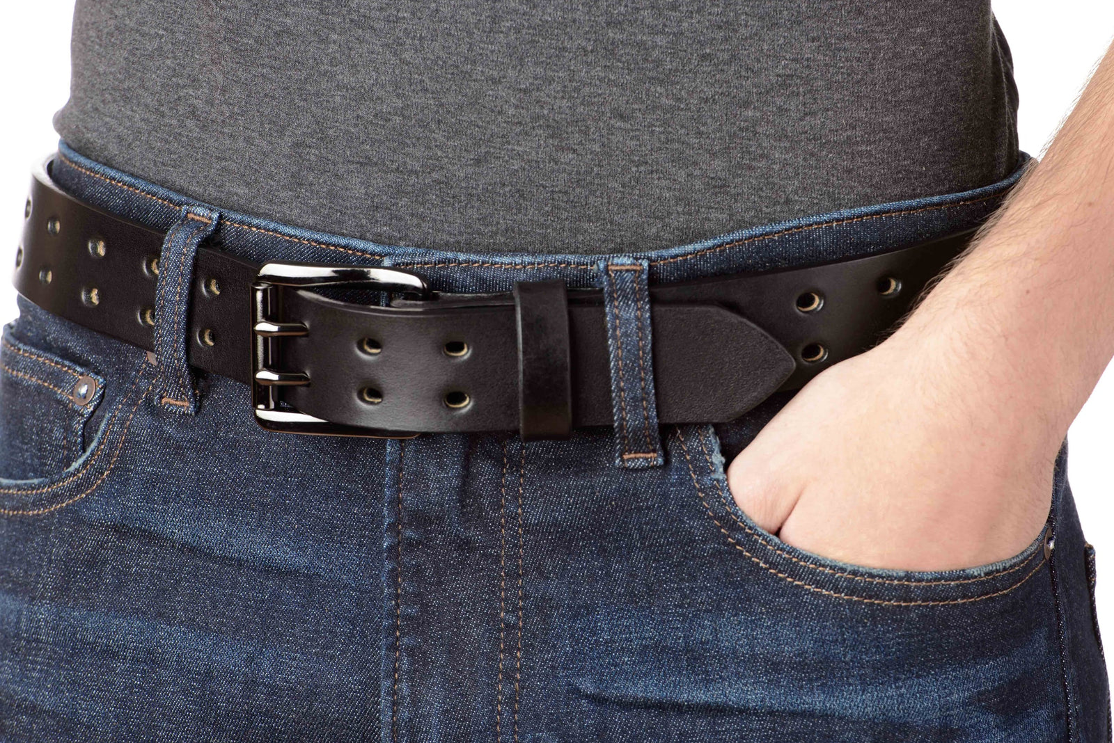 Candie\'s Black & Gunmetal Grommet Double Leather Belt Black Leather Belt With Double Prong Gunmetal Buckle | 1.50 main image 2