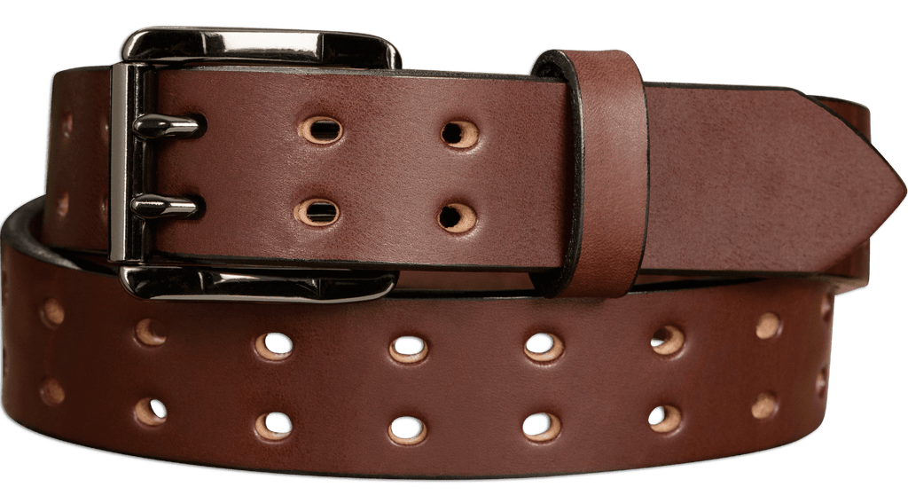 その他 HAMI BELT LEATHER BROWN Men's Brown Non Stitched Double Prong Belt With Gunmetal