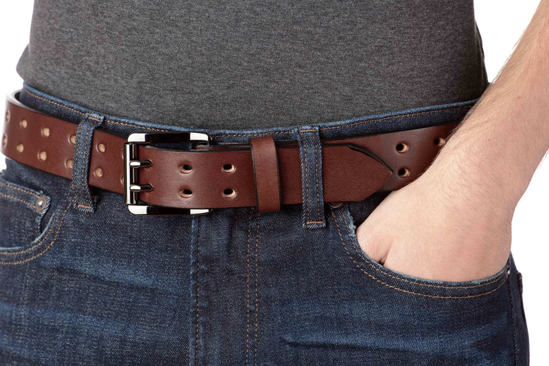 The Holey Bull: Brown Non Stitched Double Prong With Gunmetal Roller 1.50" - Amish Made Belts
