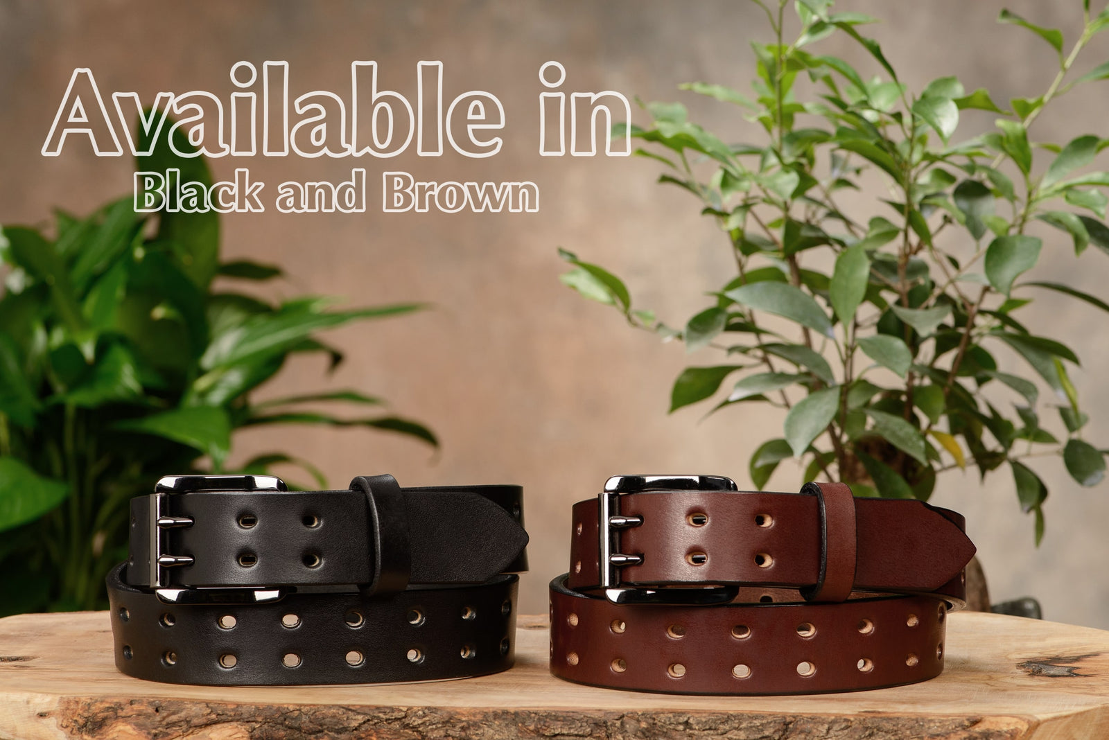 Men's Brown Non Stitched Double Prong Belt With Gunmetal