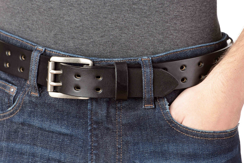 The Holey Bull: Black Non Stitched Double Prong With Nickel Roller 1.50" - Amish Made Belts