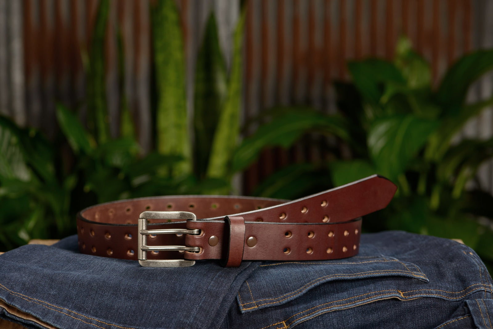 Men's Brown Non Stitched Double Prong Belt With Nickel