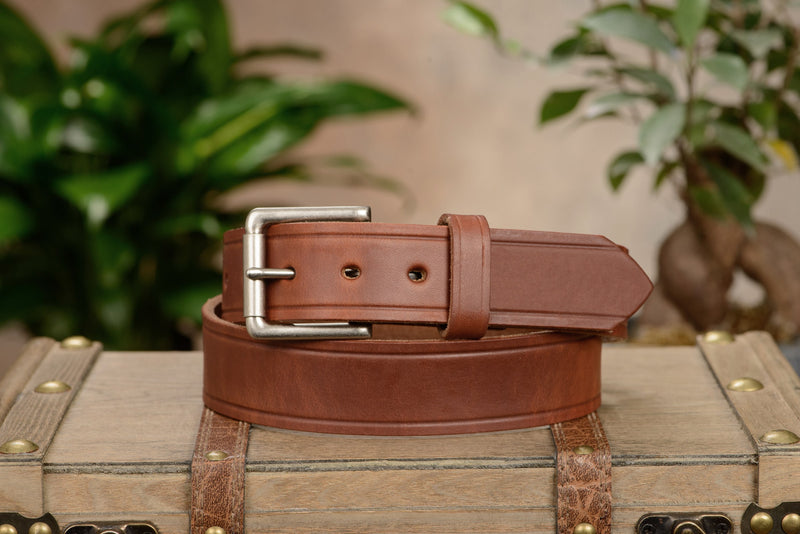 The Maverick: Hot Dipped Tan Creased Accent 1.50" - Amish Made Belts