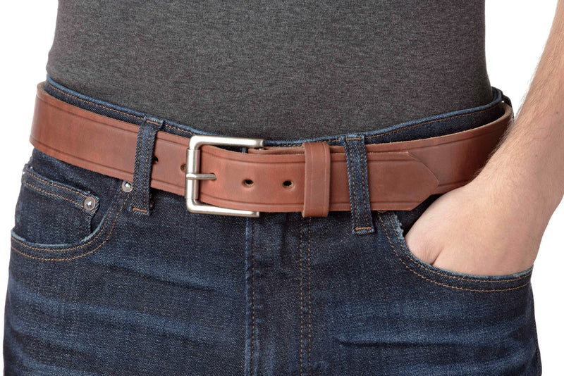 The Maverick: Hot Dipped Tan Creased Accent 1.50" - Amish Made Belts