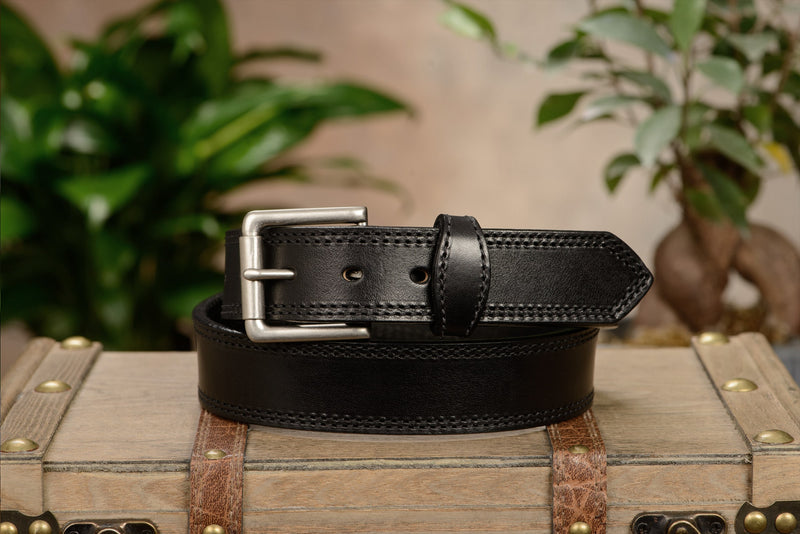 The Maverick: Men's Black Double Stitched Leather Belt 1.50" - Amish Made Belts