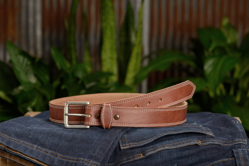 The Maverick: Hot Dipped Tan Double Stitched 1.50" - Amish Made Belts