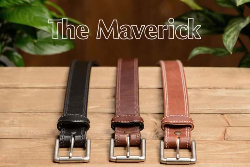The Maverick: Hot Dipped Tan Double Stitched 1.50" - Amish Made Belts