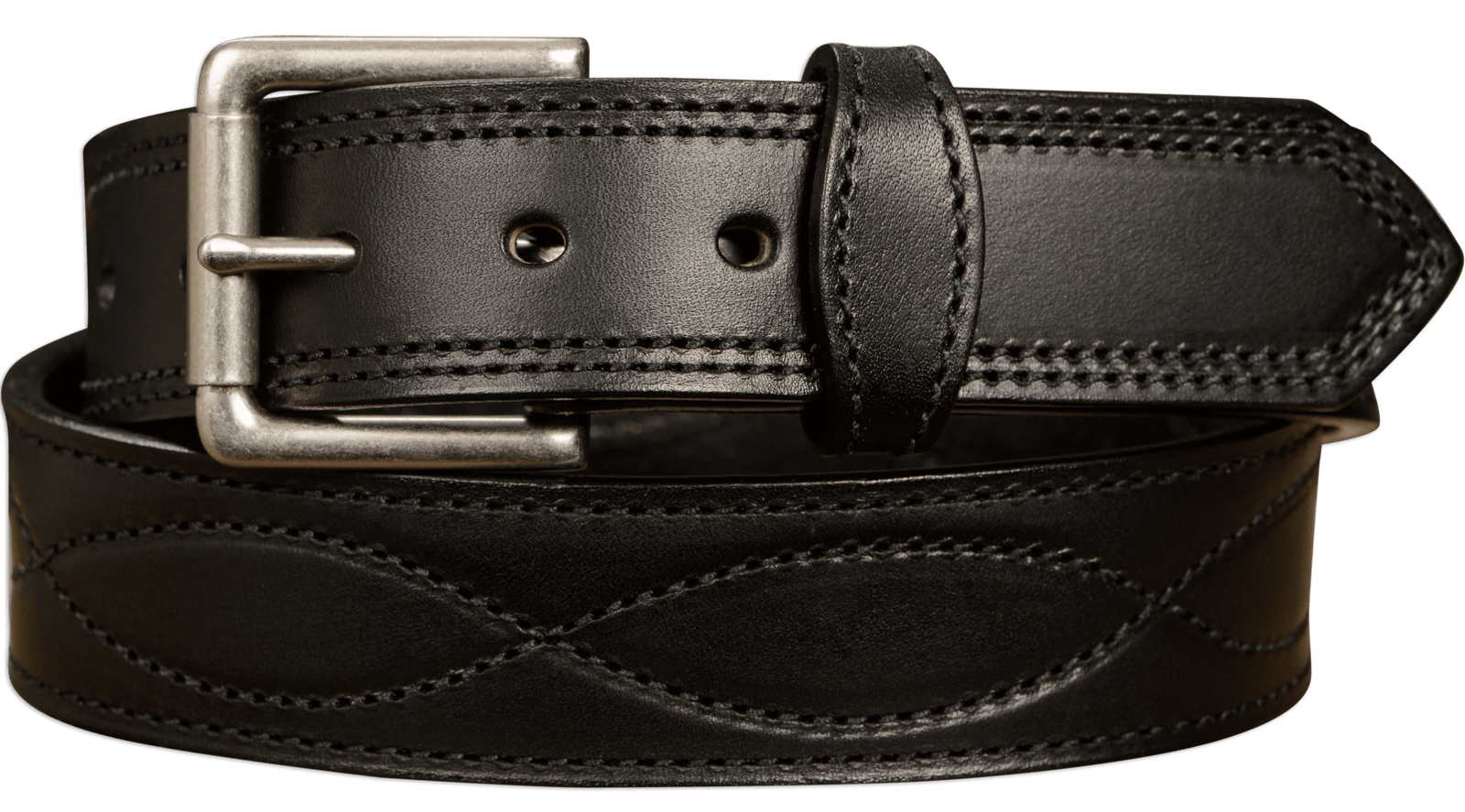 Men's Black Figure 8 Stitched Leather Belt - The Maverick