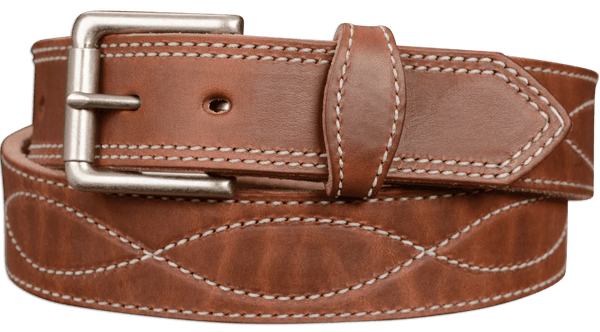 The Maverick: Men's Hot Dipped Tan Figure 8 Stitched Leather Belt With White Thread 1.50" - Amish Made Belts