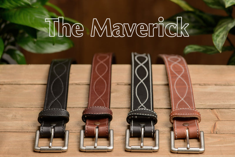 The Maverick: Men's Black Figure 8 Stitched Leather Belt With Black Thread 1.50" - Amish Made Belts