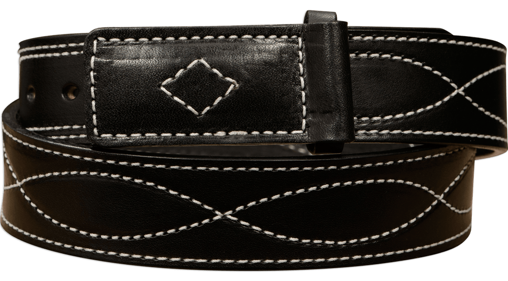 The Pit Boss: Black Figure 8 White Stitched Buckle-less Ball Hook 1.50