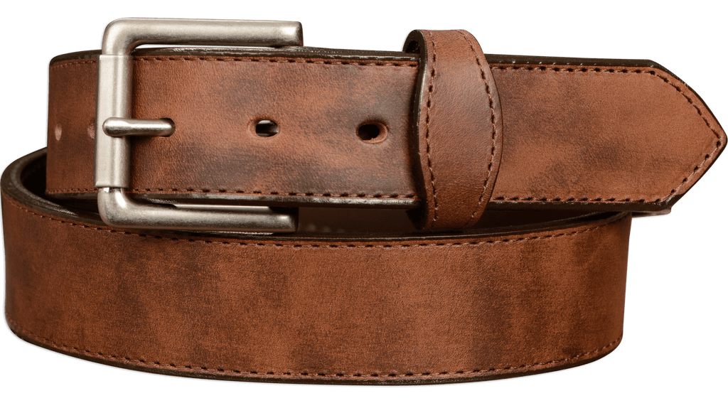 The Rockefeller: Brown Stitched Oil Tanned Leather Belt With Scalloped Ends  1.50