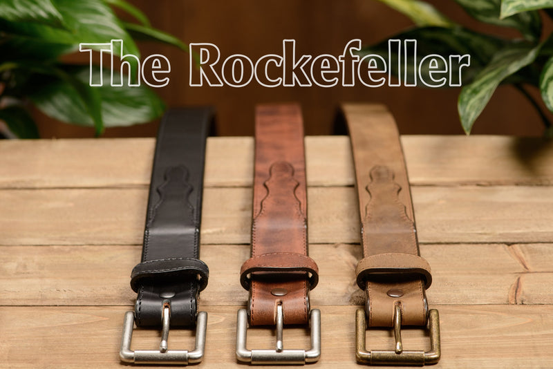The Rockefeller: Black Stitched Oil Tanned With Scalloped Ends 1.50" - Amish Made Belts