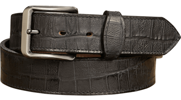 The Chomper: Men's Black Stitched Alligator Design Leather Belt 1.50" - Amish Made Belts