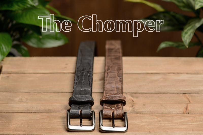 The Chomper: Men's Brown Stitched Alligator Design Leather Belt 1.50" - Amish Made Belts