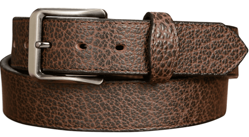 The Forester: Men's Brown Stitched American Bison With Scalloped Ends Leather Belt 1.50" - Amish Made Belts