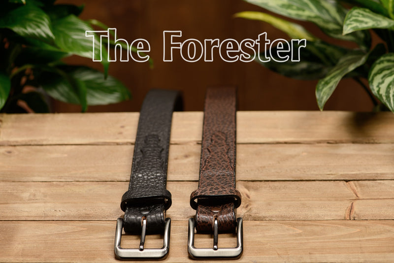 The Forester: Men's Black Stitched American Bison With Scalloped Ends Leather Belt 1.50" - Amish Made Belts