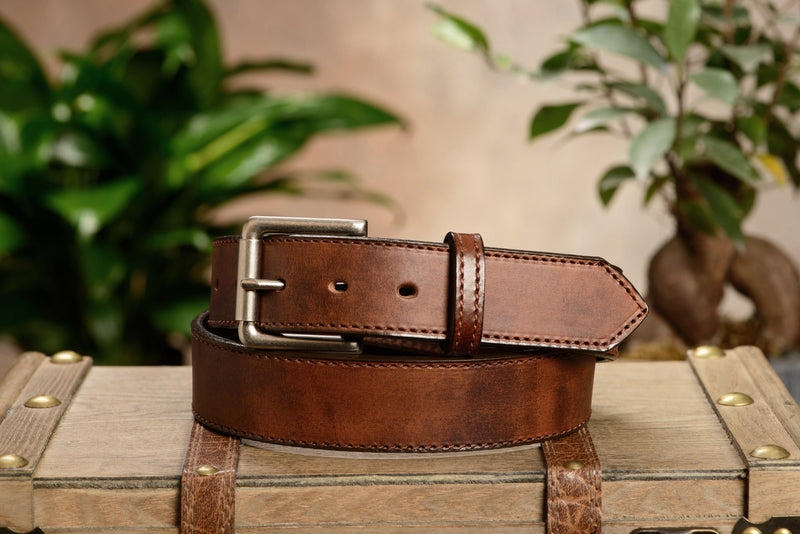 The Rockefeller: Brown Stitched Oil Tanned 1.50" - Amish Made Belts