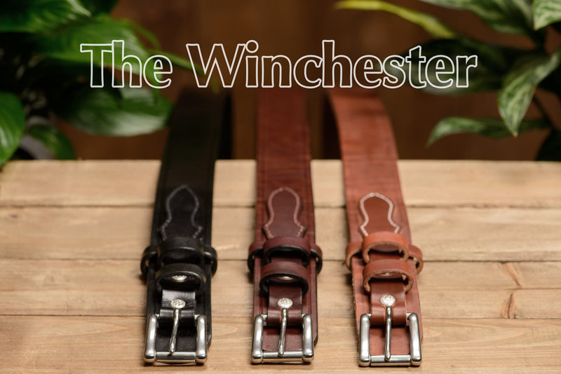 The Winchester: Black Creased Accent Ranger 1.75" Extra Wide - Amish Made Belts