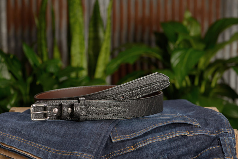 The Forester: Men's Black Stitched American Bison Ranger Leather Belt 1.50" - Amish Made Belts