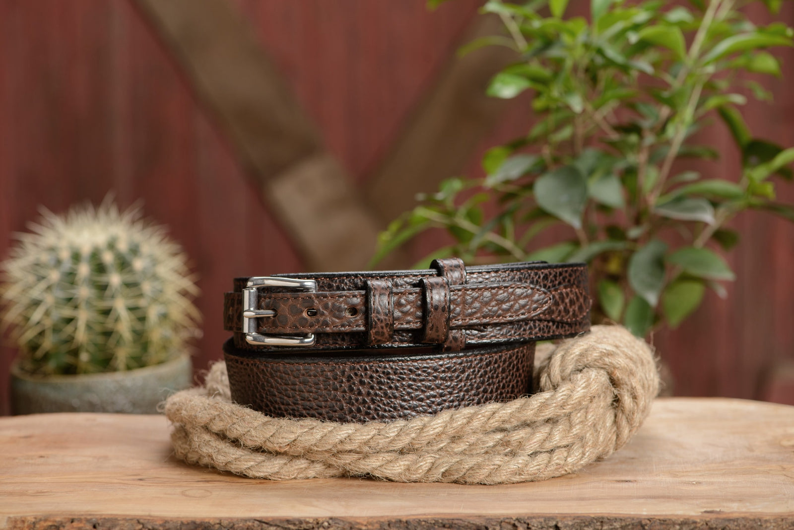 Men s Brown Stitched American Bison Ranger Leather Belt The Forester AmishMadeBelts