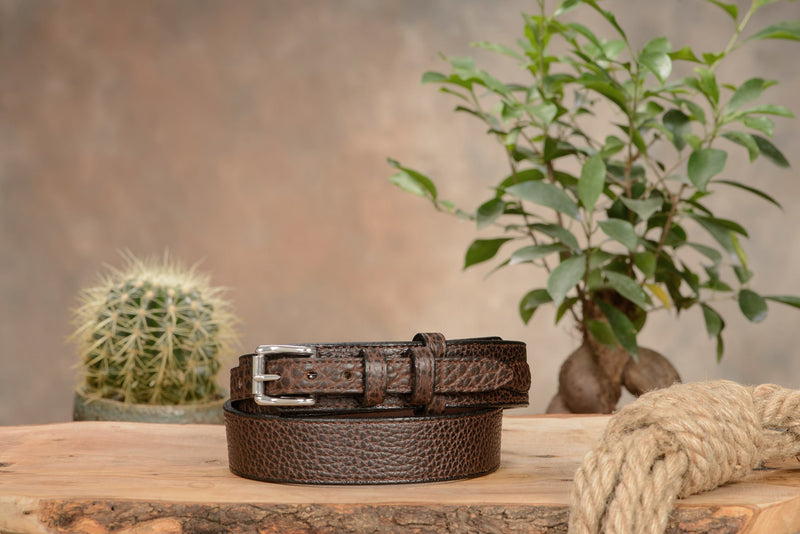 The Forester: Men's Brown Stitched American Bison Ranger Leather Belt 1.50" - Amish Made Belts