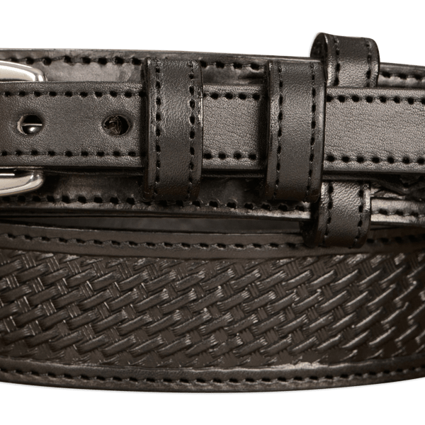 Mens Black Stitched Basket Weave Ranger Belt 1.50