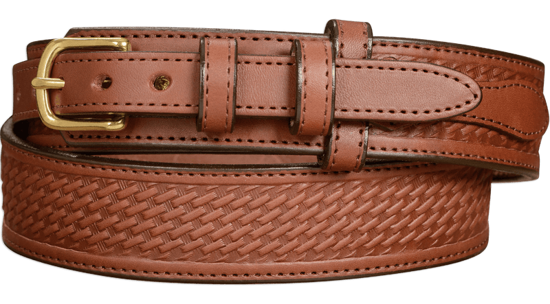 The Walker: Medium Brown Stitched Basket Weave Ranger 1.50" - Amish Made Belts
