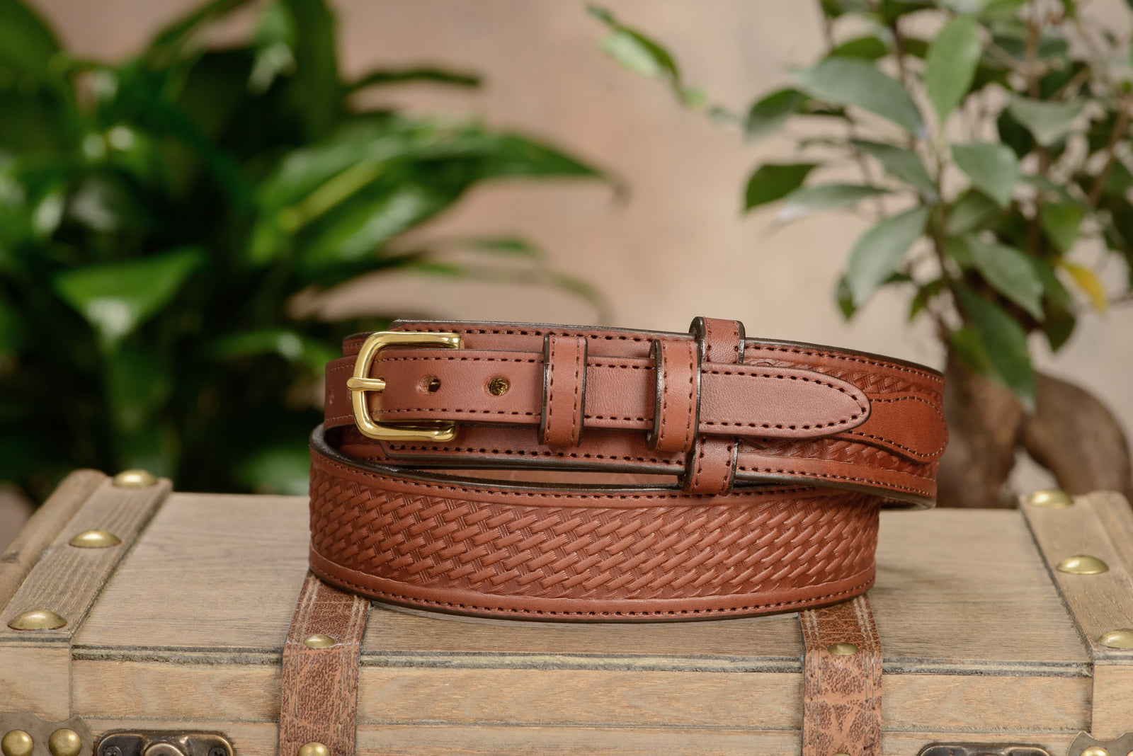 Men's Medium Brown Stitched Basket Weave Ranger 1.50