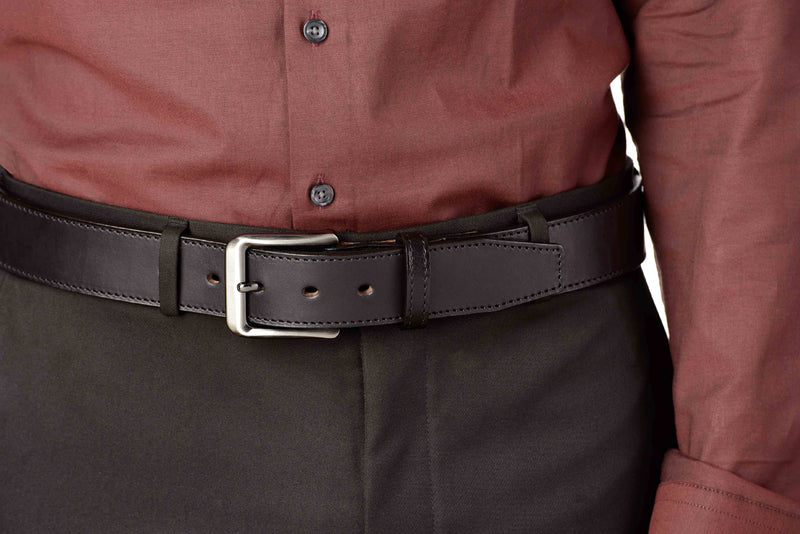 The Stallion: Black Stitched Italian Leather 1.50" - Amish Made Belts