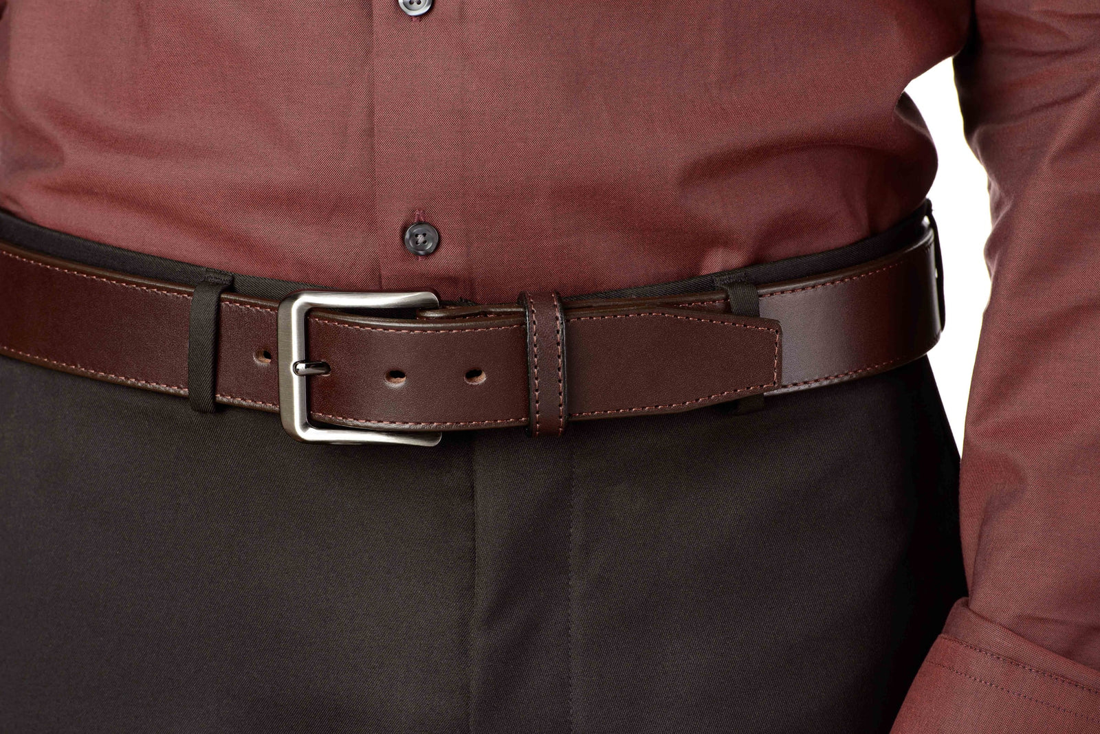 Men's Brown Stitched Italian Leather Belt - The Stallion 1.50
