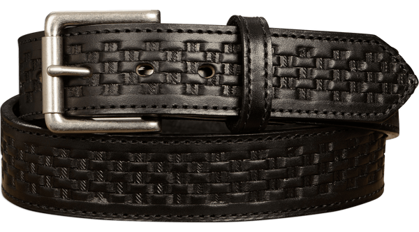 The Maverick: Black Stitched Basket Weave 1.50" - Amish Made Belts