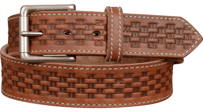 The Maverick: Hot Dipped Tan Stitched Basket Weave 1.50" - Amish Made Belts