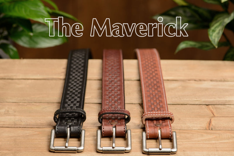 The Maverick: Black Stitched Basket Weave 1.50" - Amish Made Belts