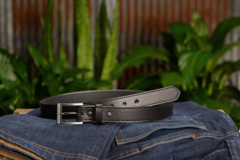 The Admiral: Men's Black Stitched Leather Belt 1.19" - Amish Made Belts